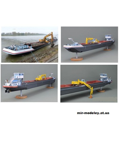 №1042 - Грунтоотвозная шаланда MS Chtistine и экскаватор Liebherr (Mondorfer Bastelbogen 58) из бумаги — развертка (шаблон) papercraft скачать бесплатно | Мир бумажного моделирования