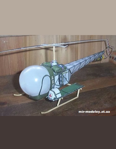 №10564 - Вертолет для эвакуации раненых на носилках Bell-H13 Sioux (Fiddlers Green) из бумаги — развертка (шаблон) papercraft скачать бесплатно | Мир бумажного моделирования