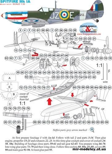 №11581 - Истребитель Spitfire Mk.IA (Bestpapermodels) из бумаги — развертка (шаблон) papercraft скачать бесплатно | Мир бумажного моделирования