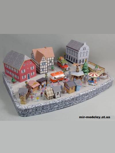 №1189 - Рождественский рынок на улице Rheinallee / Weihnachtsmarkt in der Rheinallee (Mondorfer Bastelbogen) из бумаги — развертка (шаблон) papercraft скачать бесплатно | Мир бумажного моделирования