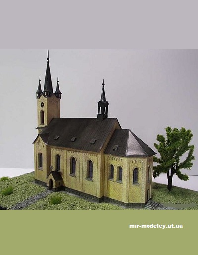 №12917 - Kostel sv. Cyrila a Metodeje v Nebusicich (Pavel Styl) из бумаги — развертка (шаблон) papercraft скачать бесплатно | Мир бумажного моделирования