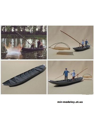 №1432 - Рыбацкая лодка / Dreibord mit Hebenetz (Mondorfer Bastelbogen) из бумаги — развертка (шаблон) papercraft скачать бесплатно | Мир бумажного моделирования