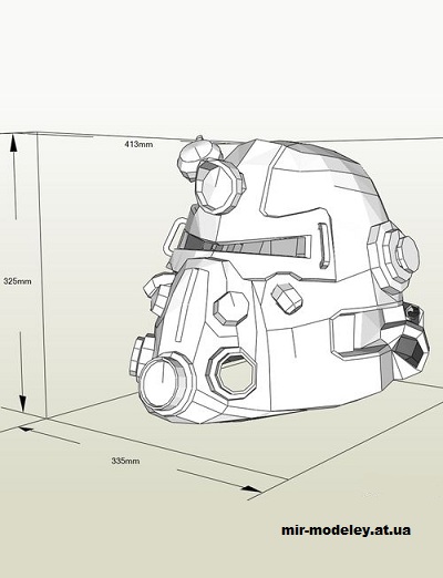 №14590 - Силовой шлем T-51B (Fallout) из бумаги — развертка (шаблон) papercraft скачать бесплатно | Мир бумажного моделирования