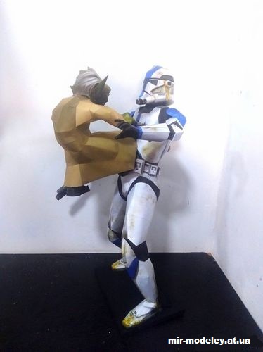 №14745 - Диорама "Мастер Йода атакует штурмовика" (Star Wars) из бумаги — развертка (шаблон) papercraft скачать бесплатно | Мир бумажного моделирования