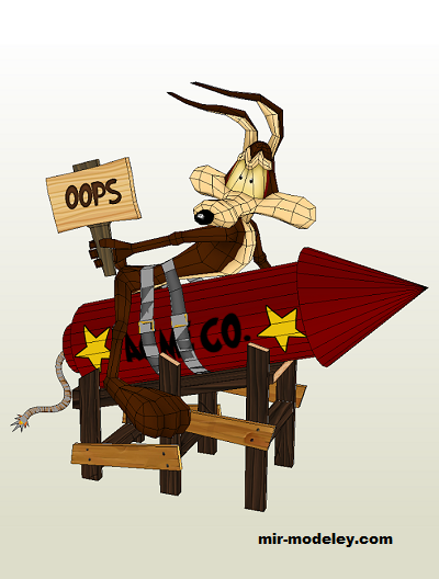 №17487 - Вайли Койот на своей ракете / Wile E. Coyote on His Rocket (Paperwar) из бумаги — развертка (шаблон) papercraft скачать бесплатно | Мир бумажного моделирования
