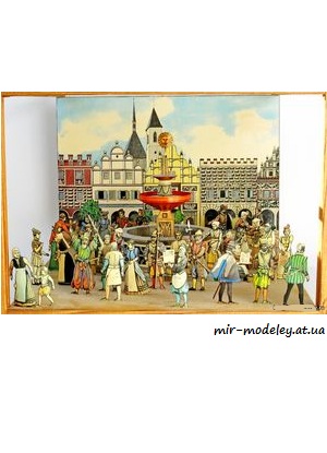 №4800 - Náměstí s kašnou v 16. století (ABC 17/1980) из бумаги — развертка (шаблон) papercraft скачать бесплатно | Мир бумажного моделирования