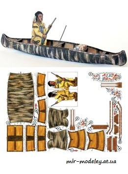 №7928 - Охотничье каноэ Алгонкинов / Lovecká kánoe Algonkinů (ABC 14/2006) из бумаги — развертка (шаблон) papercraft скачать бесплатно | Мир бумажного моделирования