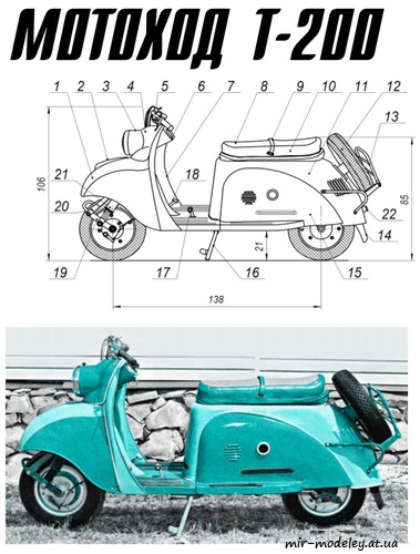 №8680 - Мотороллер Тула Т-200 (Левша 3/2016) из бумаги — развертка (шаблон) papercraft скачать бесплатно | Мир бумажного моделирования