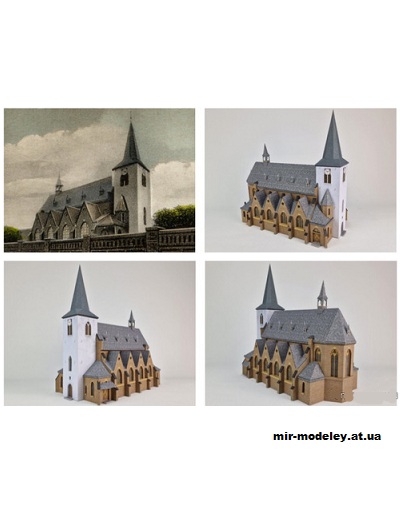 №921 - Церковь Святого Лаврентия 1960 года / Kirche St. Laurentius Anno 1960 (Mondorfer Bastelbogen) из бумаги — развертка (шаблон) papercraft скачать бесплатно | Мир бумажного моделирования