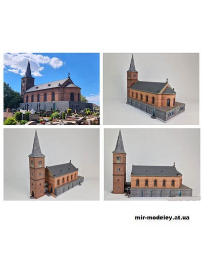 №958 - Церковь Святого Дионисия / Kirche St. Dionysius (Mondorfer Bastelbogen) из бумаги — развертка (шаблон) papercraft скачать бесплатно | Мир бумажного моделирования