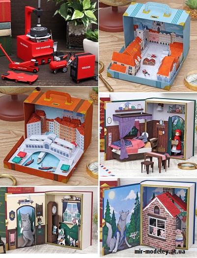 №9619 - Diorama: Minicar Maintenance, Trunk Prag, Trunk Venice , Red Riding Hood, Three Little Pigs, Seven Young Goats (Canon) из бумаги — развертка (шаблон) papercraft скачать бесплатно | Мир бумажного моделирования