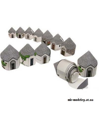 №9665 - Miniature Desktop Towns Alberobello (Canon) из бумаги — развертка (шаблон) papercraft скачать бесплатно | Мир бумажного моделирования