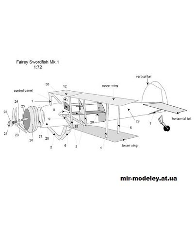 №11607 - Торпедоносец-бомбардировщик Fairey Swordfish Mk.1 (Digital Card Model) из бумаги — развертка (шаблон) papercraft скачать бесплатно | Мир бумажного моделирования
